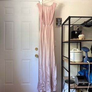 GHOST LONDON dusty pink rose sleeveless sheer bodice‎ keyhole draped maxi satin